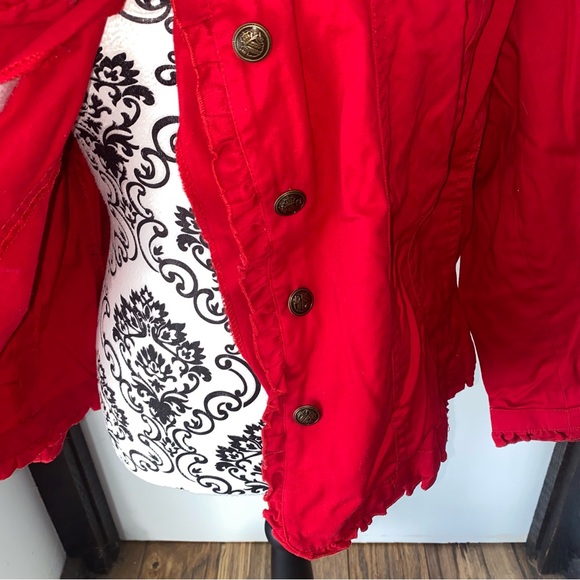 Sandro Studio Size 2X Red Jacket with Ruffled Edges and Breast Pockets - Picture 10 of 13